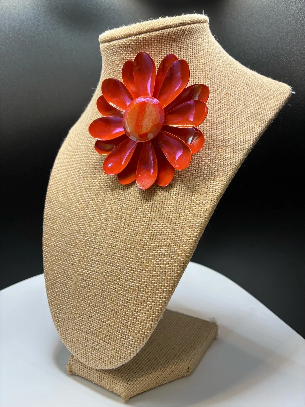 Vintage Glossy Orange  Flower Brooch -
